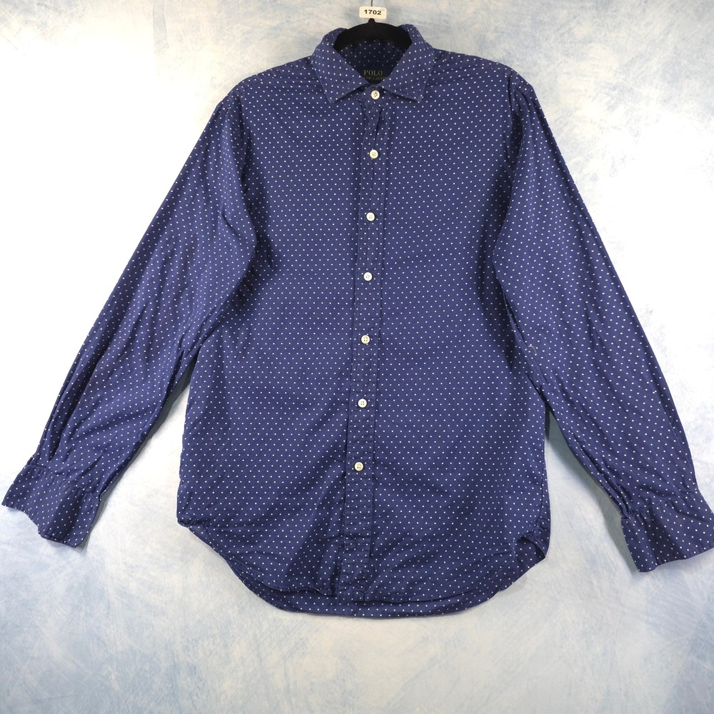 Polo Ralph Lauren Navy Blue Polka Dot Slim Fit Button Down Shirt Womens Medium